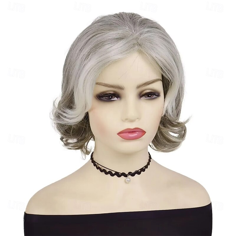Women’s Silver Grey Short Layered Bob Wig Natural Looking Realistic Synthetic Hair Heat Resistant Side Part Elegant Daily Wear Fashion Style3