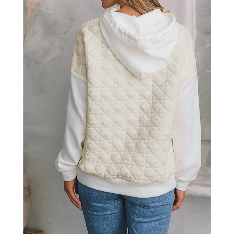 Women's Texture Sweatshirt Waffle Sweatshirt  Pullover Hoodie Sweatshirt Color Block Streetwear Casual Long Sleeve Hooded Regular Tops Street Holiday Going out Pocket White Light Green Winter4