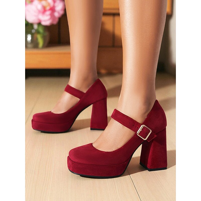 Women's Blue Suede Mary Jane Block Heel Pumps – Platform Round Toe Buckle Strap 1950s Vintage Party Shoes for Weddings, Cocktail, and Evening Outfits3