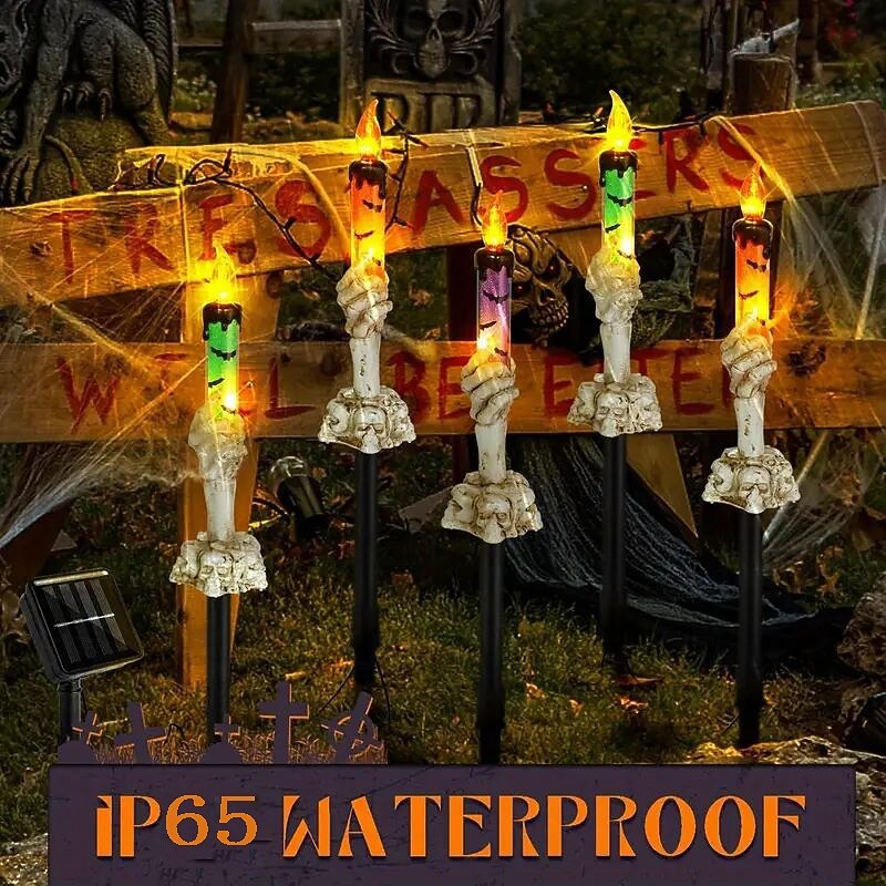 5PCS Halloween Party Decoration Outdoor Skeleton Handheld Candle Lawn Light Solar Halloween Garden Street Light Waterproof Ghost Festival Atmosphere Decoration4