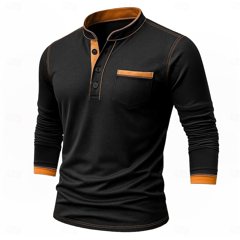 Men's Henley Shirt Tee Henley Top Long Sleeve Solid Color Plain Fashion Designer Casual Color Block Buttons Henley Outdoor Casual Daily Summer Spring Fall Black White Navy Blue Henley T-Shirt