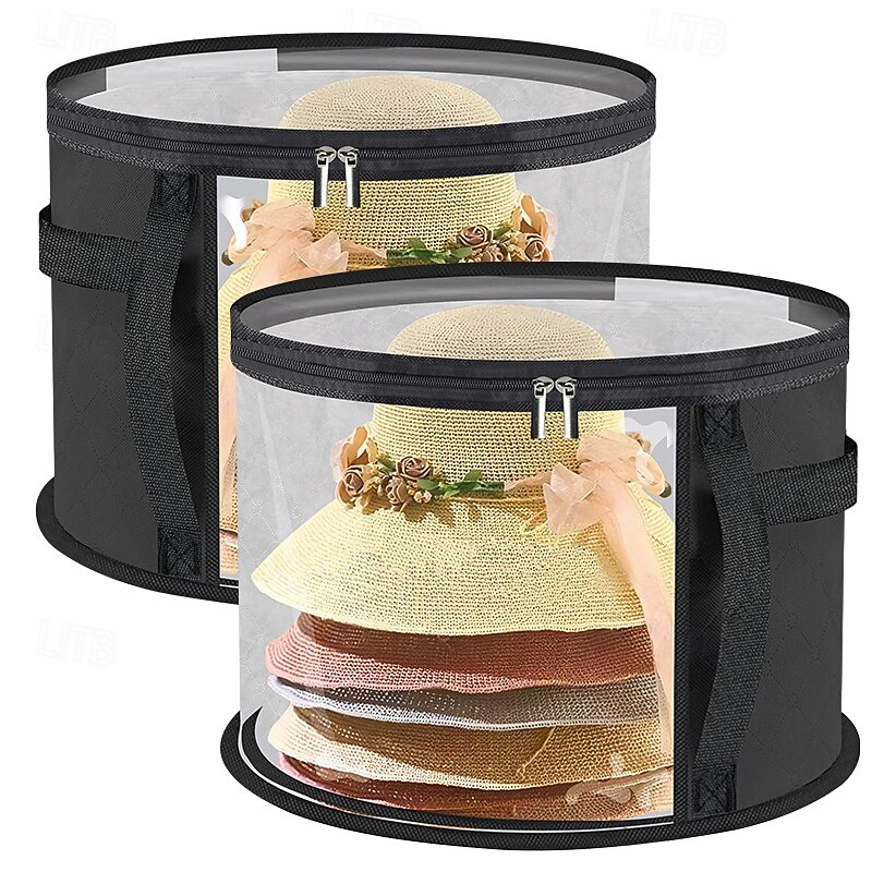 2 Pack Hat Box Storage for Women – Large Clear Hat Storage Boxes for Wide Brim Sun Hats, Cowboy Hats & Travel – Foldable Hat Organizer Bag with Handles2