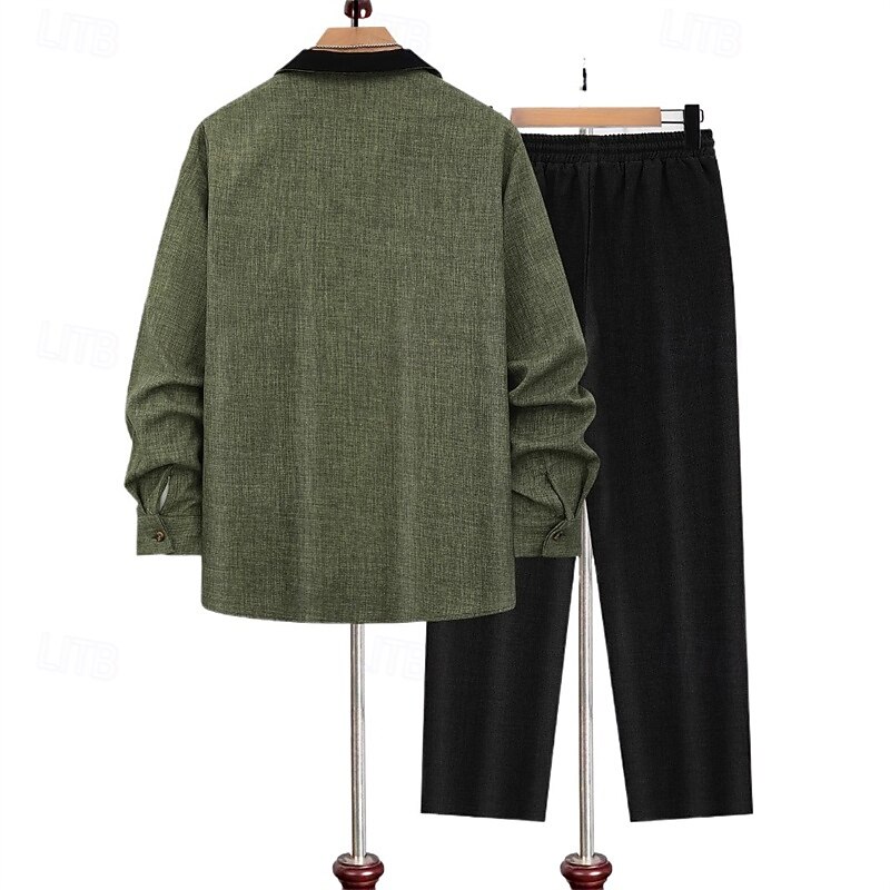 Men's Lightweight Jacket Casual Jacket Set Vacation Daily Warm Pocket Spring Fall Plain Fashion Classic Lapel Regular Green Jacket2