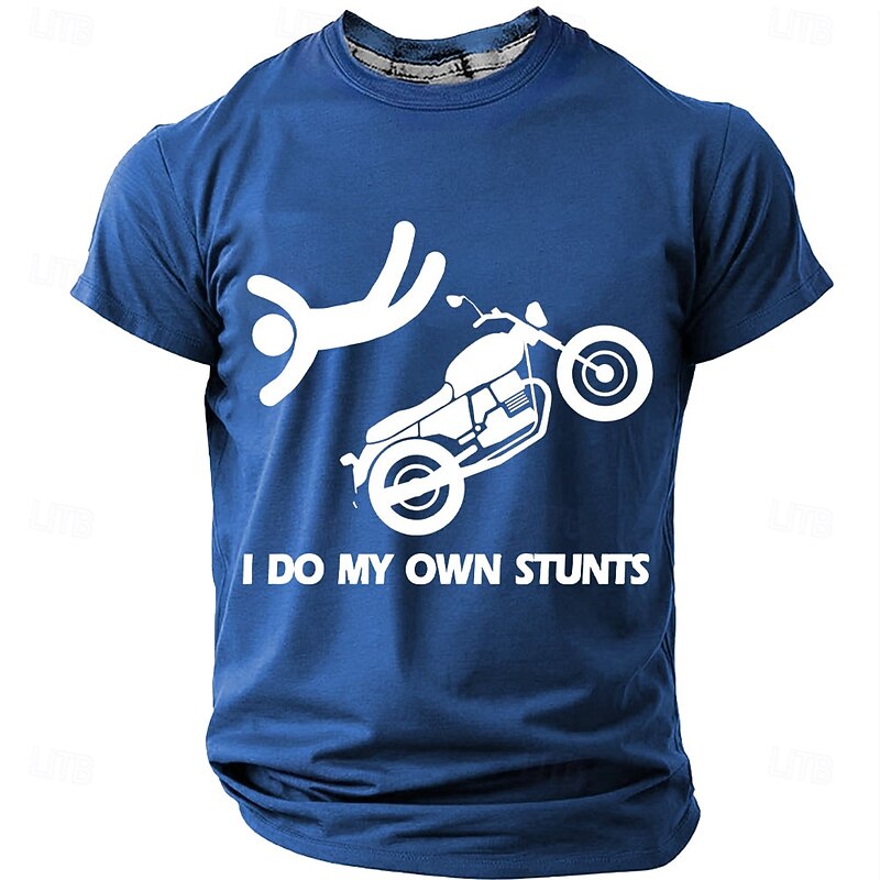 Men's Funny Graphic T-Shirt - I Do My Own Stunts Motorcycle Rider Short Sleeve Casual Tee2
