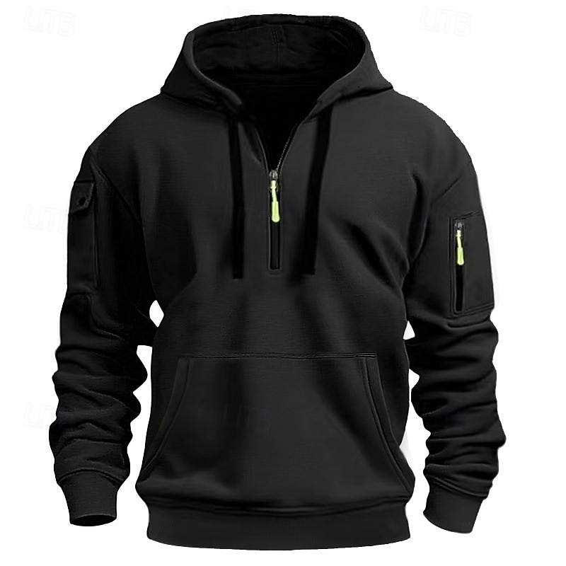 Men's Hoodie Quarter Zip Hoodie Fleece Hoodie Tactical Hoodie Black Navy Blue Khaki Light Grey Dark Gray Hooded Plain Zipper Sports & Outdoor Casual Daily Streetwear Cool Sportswear Spring &  Fall4