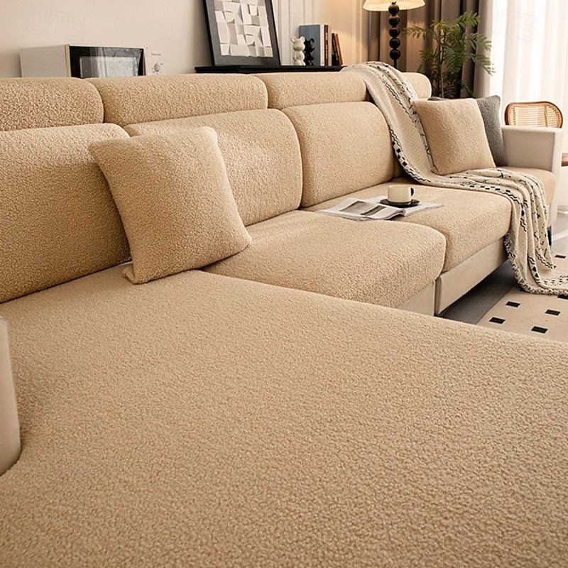 Thick Teddy Fleece Sofa Cover, Full Slipcover Universal Fit, Self-Heating Non-Slip Cushion Protector for Winter3