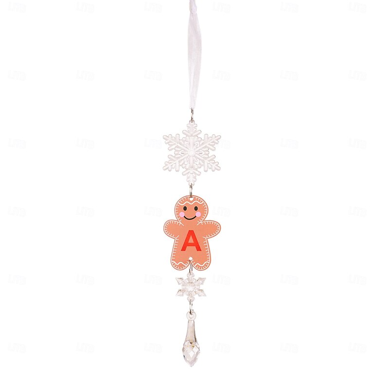 1Pc Christmas Acrylic Transparent Hanging Ornament, Creative Gingerbread Man Letter DIY Pendant, Xmas Tree Decoration2