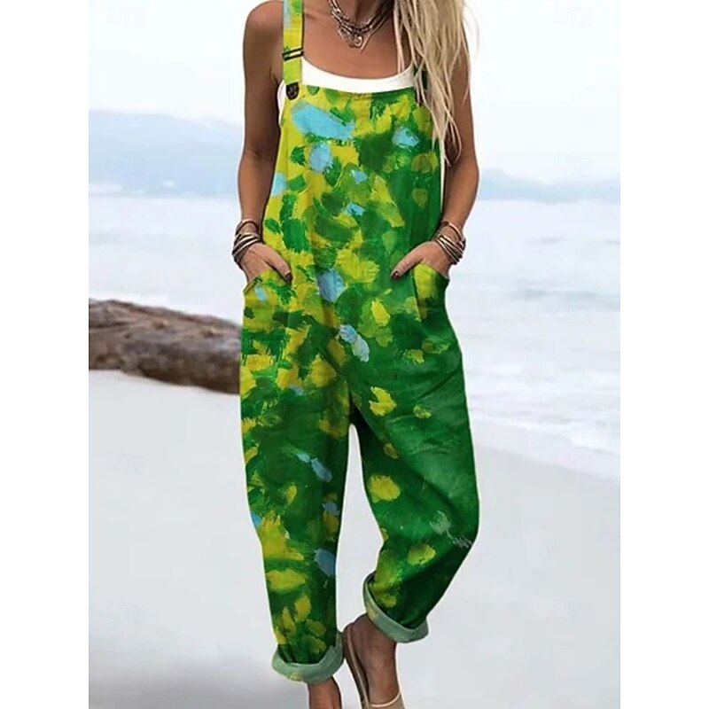 Women's Dungarees Active Floral Sleeveless Sleeveless Straight Square Neck Pocket with Pocket Vacation Daily Loose Fit Yellow Pink Blue Summer3