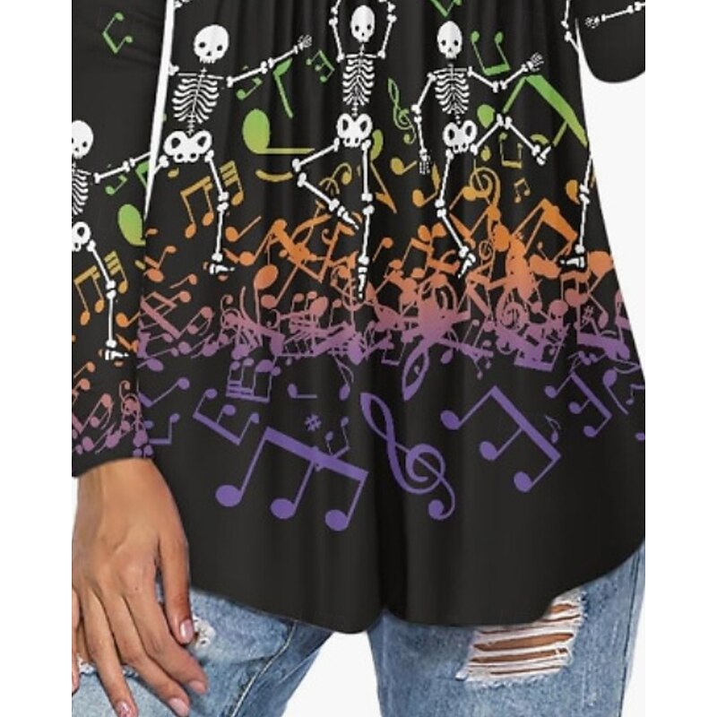 Women's Shirt Blouse Flower Modern Casual Long Sleeve V Neck Regular Tops Daily Going out Print Black Fall3