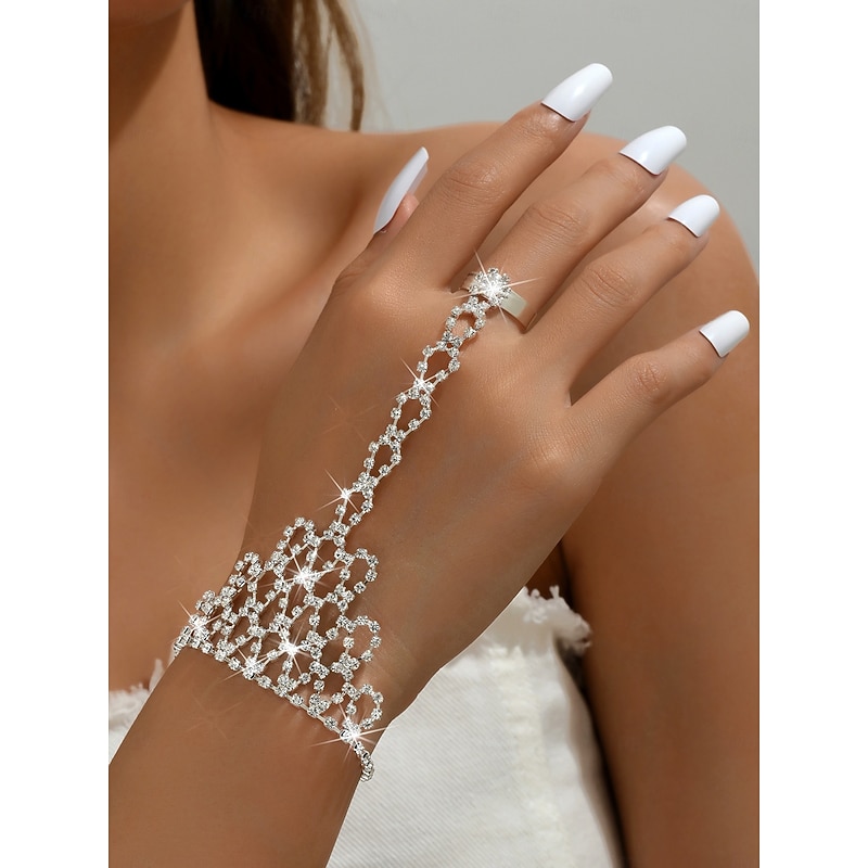 Women's Crystal Bridal Jewelry Set - Elegant Rhinestone Necklace, Bracelet, Ring and Earrings for Weddings, Proms and Formal Occasions3