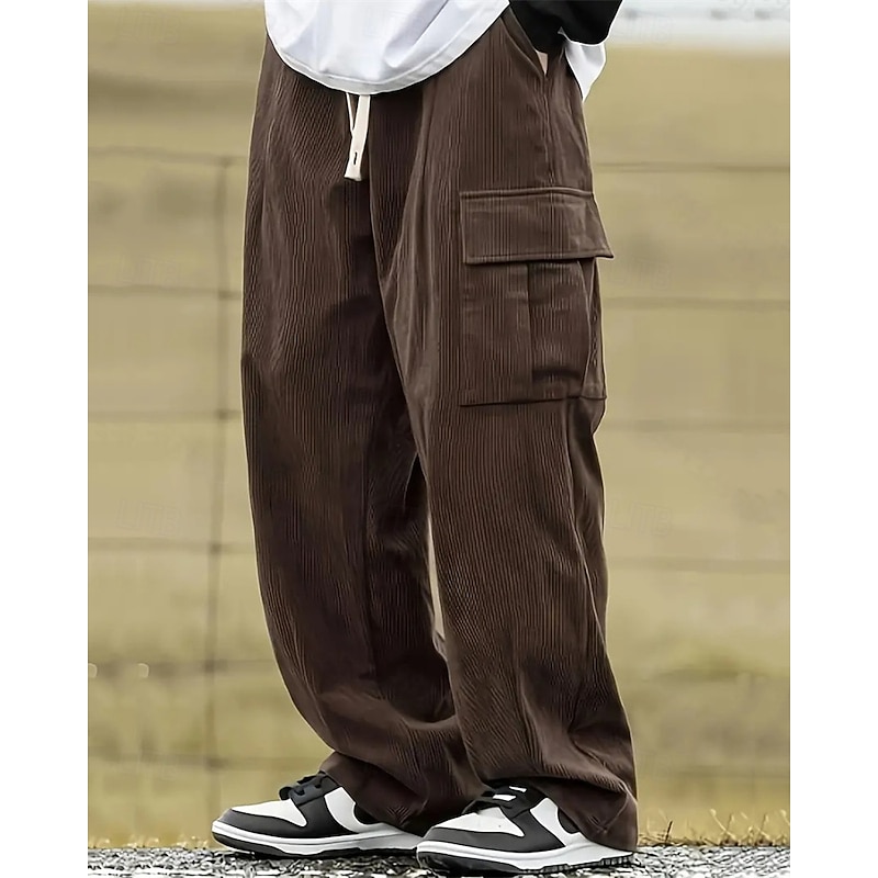 Men's Sweatpants Corduroy Pants Trousers Cargo Sweatpants Drawstring Pocket Elastic Waist Plain Comfort Sports Outdoor Daily Fashion Casual Black Camel Micro-elastic