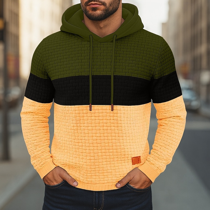 Men's Hoodie Pullover Hoodie Sweatshirt White Yellow Army Green Red Navy Blue Hooded Color Block Plain Patchwork Color Block Textured Sports & Outdoor Casual Daily Streetwear Cool Sportswear Spring3