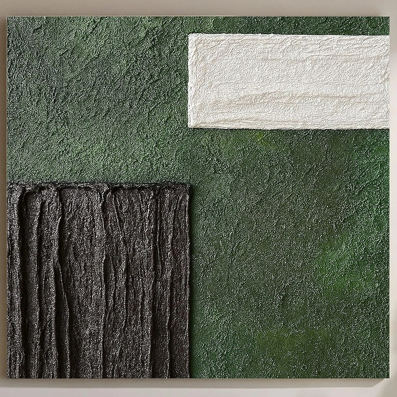 Abstract Green and Black Oil Painting 3D Textured Modern Art Minimalist Wall Art Contemporary Art for Living Room Large Geometric Artwork