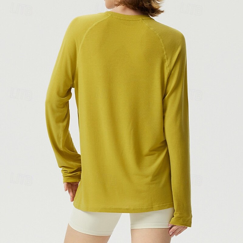 Women's Activewear Crew Neck Breathable Long Sleeve Sports Solid Color Top For Gym Athletic Sports Loose Fit Activewear3