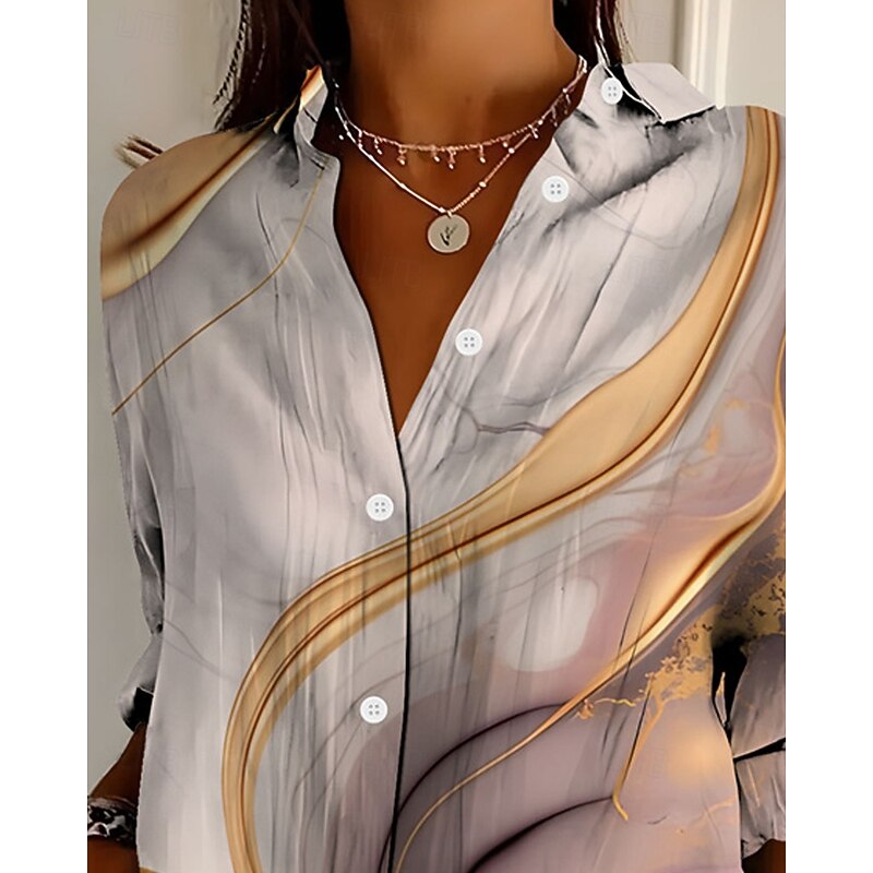 Women's Shirt Graphic Abstract Active Daily Stylish Long Sleeve Shirt Collar Regular Tops Daily Holiday Buttons Print Brown Spring Fall2