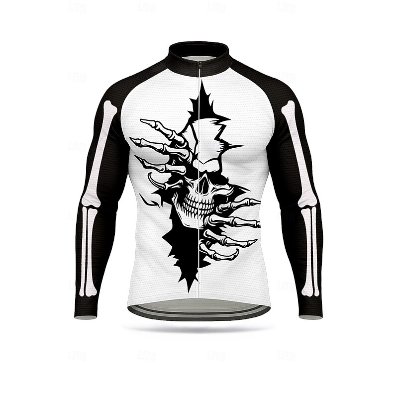 Men's Tops Cycling Jersey Graphic Skull Halloween Long Sleeve Bike Jersey Top with 3 Rear Pockets Sun Sun Protection Sunscreen Quick Dry Sports Black Clothing Apparel