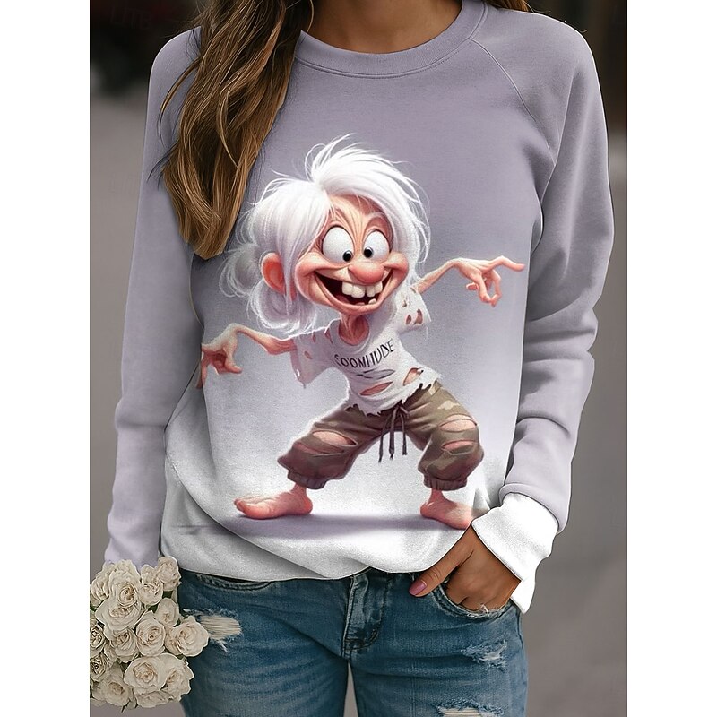 Women's Pullover Graphic Casual Long Sleeve Crew Neck Regular Tops Casual Pink Purple Green Gray Fall Winter