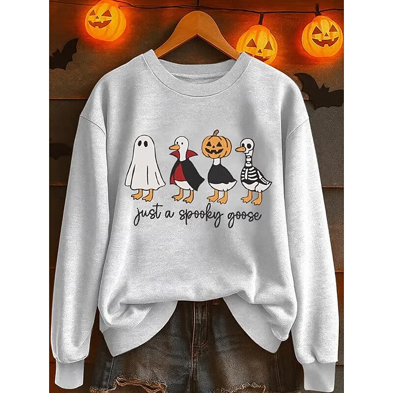 Halloween Women's Pullover Sweatshirt Ghost Graphic Pumpkin Fashion Casual Long Sleeve Crew Neck Regular Tops Street Dailywear Casual Print White Orange Gray Fall Winter3
