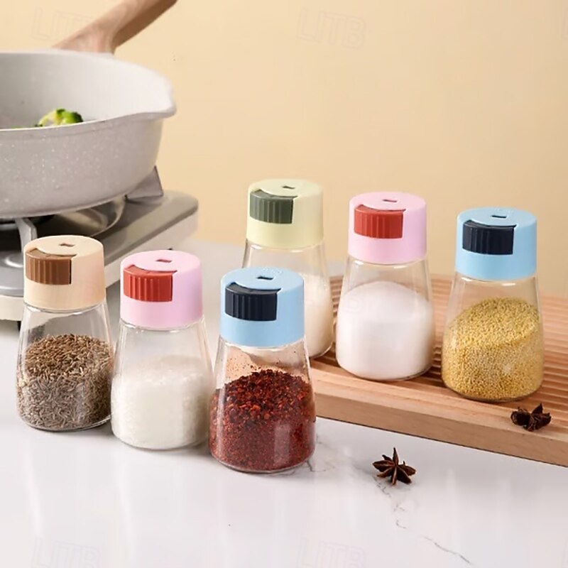 4Pcs Salt and Pepper Shakers Precise Quantitative Push Type,Seasoning Jars, Press Control Spice Dispenser Bottles, Airtight Moisture-Proof Salt Containers for Kitchen Cooking4