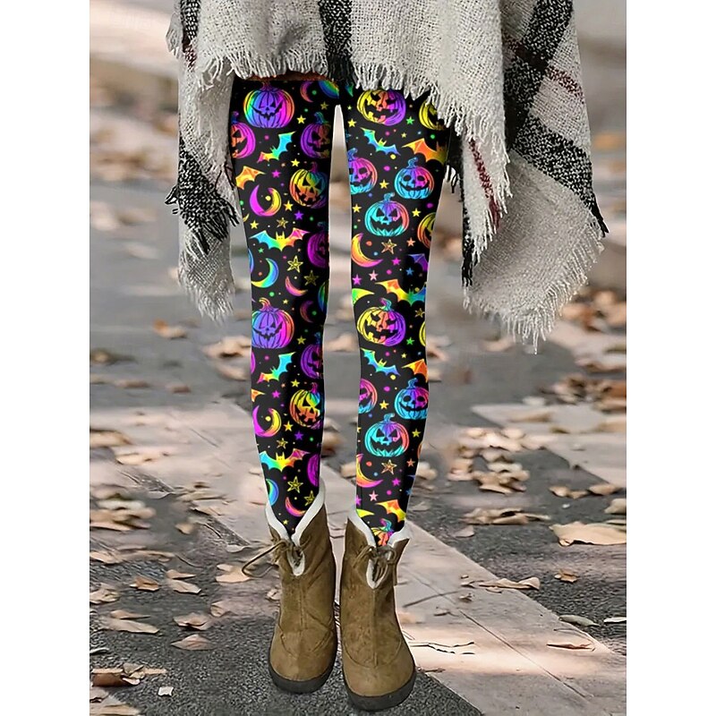 Women's Leggings Vacation Vintage Fashion Full Length High WaistPantsHalloween Graphic Animal Cat Printing Thermal Warm Soft Breathable Stretchy Formal Outdoor Vacation Black Orange Green Rainbow2