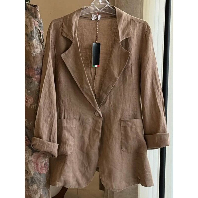 Women's Blazer Comfortable Breathable Pocket Buttons Fashion OL Style Plain Outdoor Casual Daily Single Breasted Regular Lapel Regular Fit Long Sleeve Outerwear Light Blue Navy Camel Spring Fall2