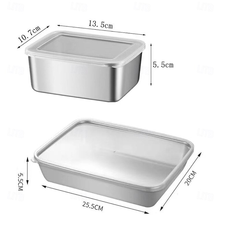 3/5pcs Stainless Steel Square Plate with Lid, Food-Grade Airtight Storage Container, Refrigerator Fruit Box, Kitchen Food Storage Box2
