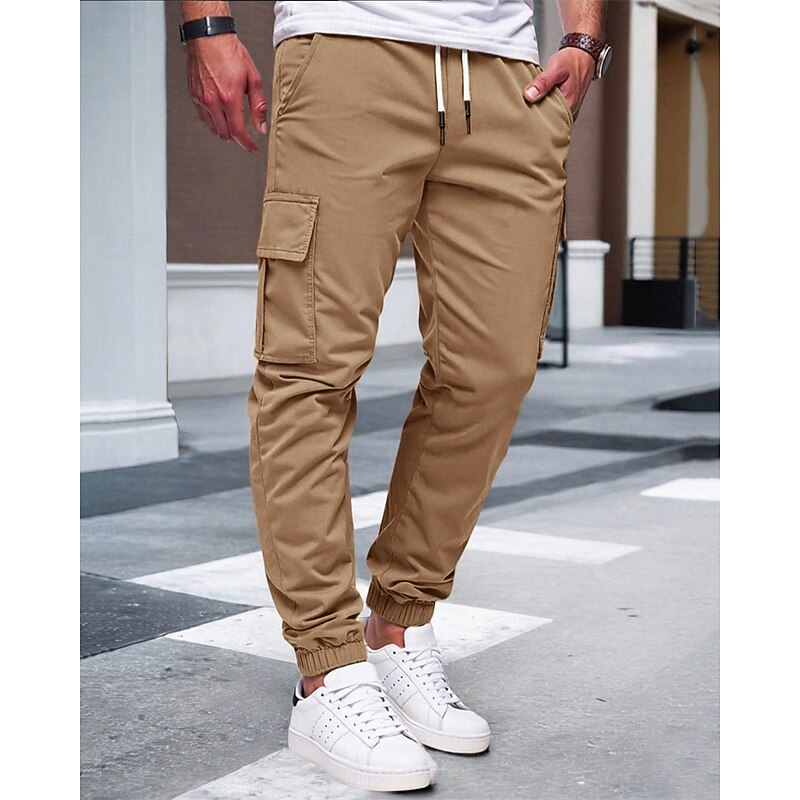 Men's Cargo Pants Joggers Trousers Drawstring Elastic Waist Multi Pocket Plain Wearable Outdoor Daily Camping & Hiking Fashion Classic Black Yellow