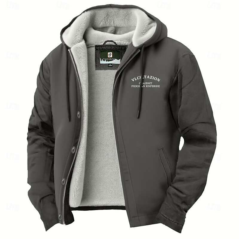 Men's Fleece Jacket Hoodied Jacket Formal Home Fleece Lining Portable Pocket Hooded Spring Fall Winter Solid Color Active Vintage Hooded Regular Brown Light Grey Dark Grey Jacket