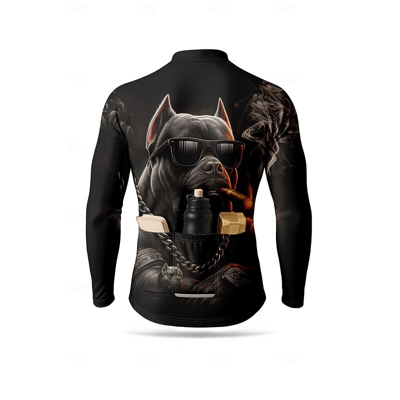 Men's Tops Cycling Jersey Graphic Animal Dog Long Sleeve Bike Jersey Top with 3 Rear Pockets Mountain Bike MTB Road Bike Cycling Sun Sun Protection Sunscreen Quick Dry Sports Black Clothing Apparel2