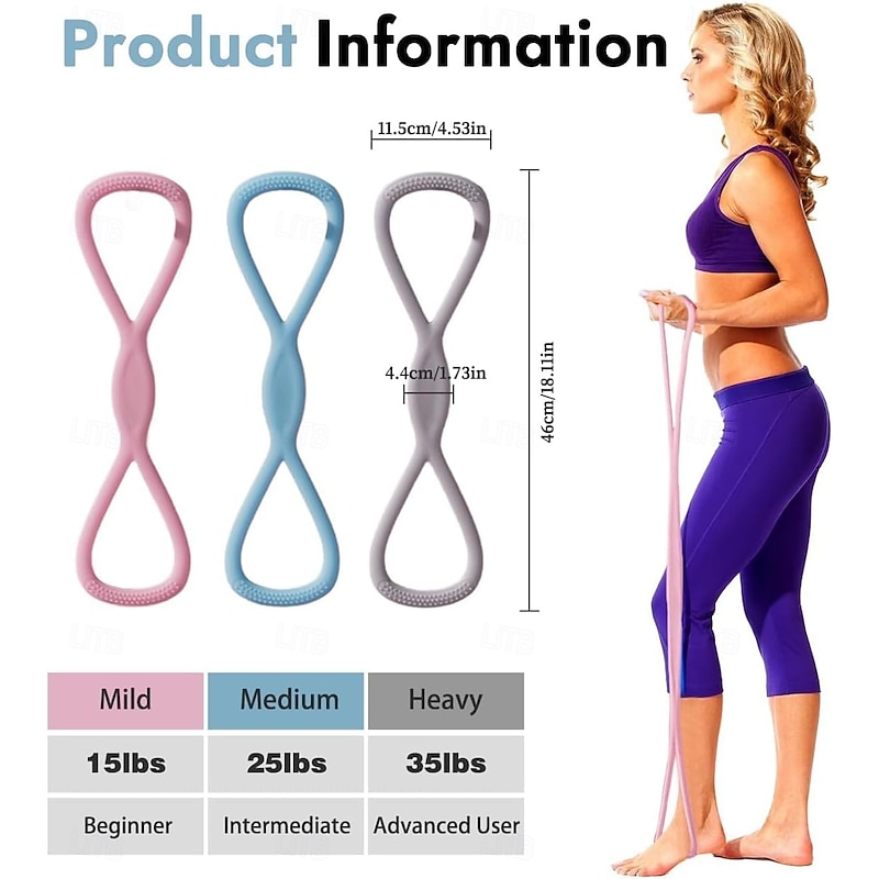 3pcs Figure 8 Exercise Resistance Bands with Handles for Women Men Arms Shoulders Back Legs Keep Shaped, Full Body Fitness Workout Yoga Pulling Rope for Home Gym, 15/25/35 Lbs Elastic Set2