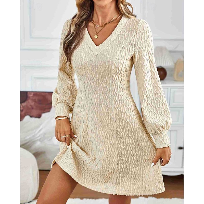 Women's Mini Dress Lace Dress Casual Dress Fashion Modern Lantern Sleeve Outdoor Vacation Going out Regular Fit Plain Long Sleeve V Neck Apricot Fall2
