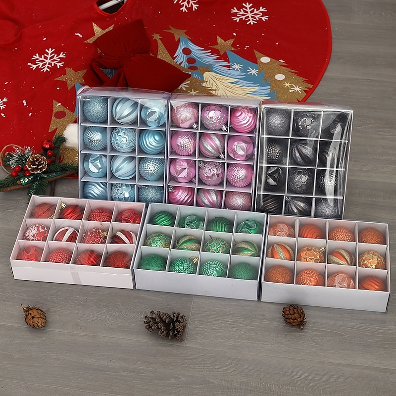 12 Pcs Christmas Tree Balls Baubles Ornaments 6cm Colorful Shatterproof Hanging Decoration Set For Xmas Tree Painted Shaped Balls Boxed Holiday Party Decor Accessories