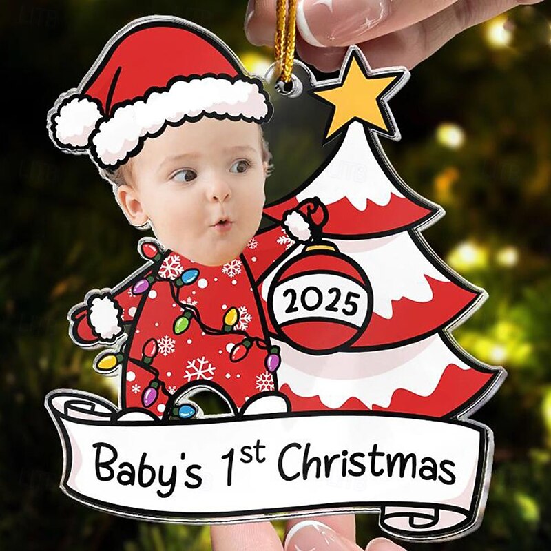 Personalized Photo Christmas Ornaments Baby's First Christmas Acrylic 2D Custom Baby Face Christmas Tree Ornaments Xmas Decoration Hanging Pendant Gifts