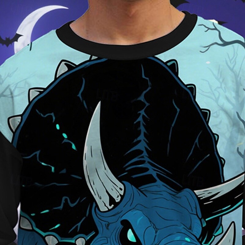 Halloween Boys' 3D Animal Cartoon Ghost T shirt Tee Long Sleeve Spring Fall Fashion Basic Kids 4-12 Years Crew Neck Outdoor Casual Daily Regular Fit3