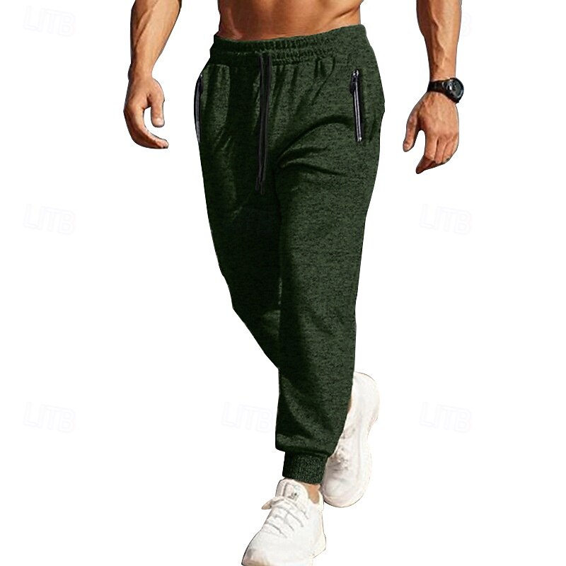Men's Sweatpants Joggers Trousers Casual Pants Drawstring Elastic Waist Zipper Pocket Solid Colored Moisture Wicking Breathable Full Length Outdoor Daily Running Fashion Classic Style Red Green2