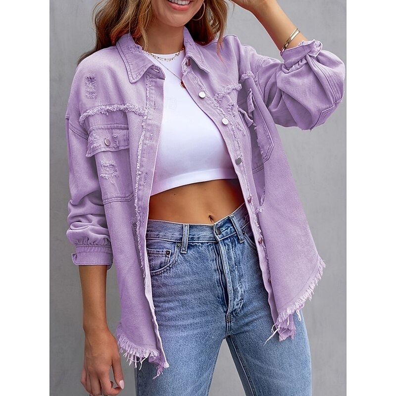 Women's Casual Jacket Comfortable Breathable Pocket Tassel Casual Street Style Plain Vacation Street Casual Daily Wear Single Breasted Regular Turndown Regular Fit Long Sleeve Outerwear Black Pink4