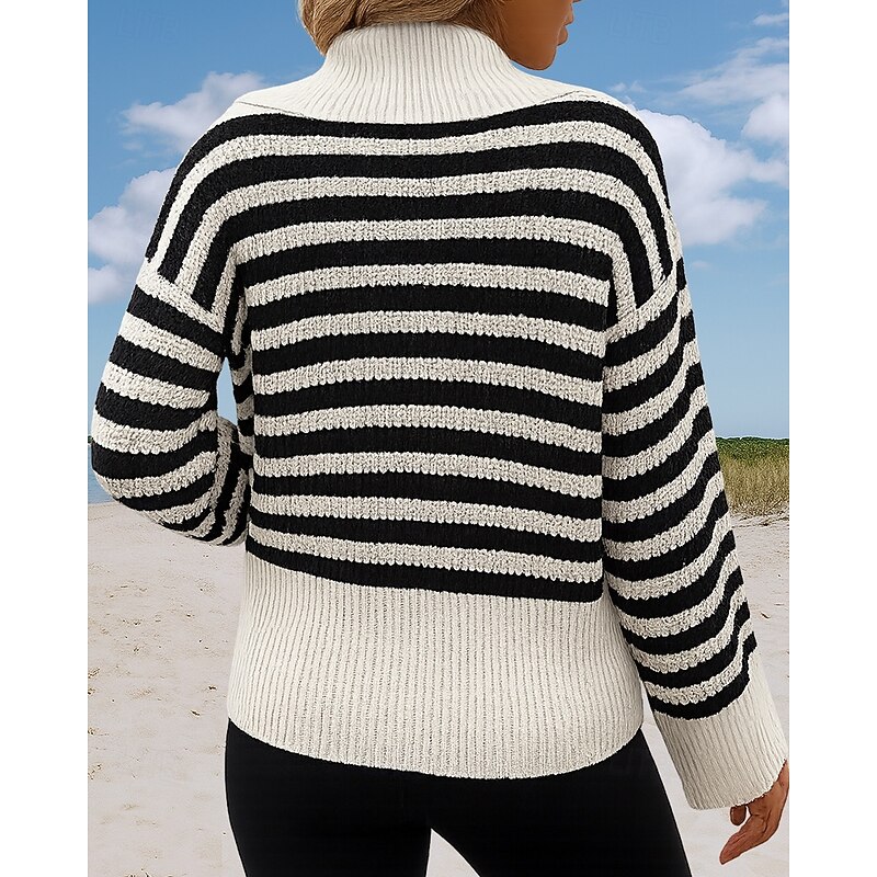 Women's Pullover Sweatshirt Casual Tops Long Sleeve Top Casual Athleisure Fall Stripes Outdoor Travel Sports Sportswear Activewear Black White Army Green2