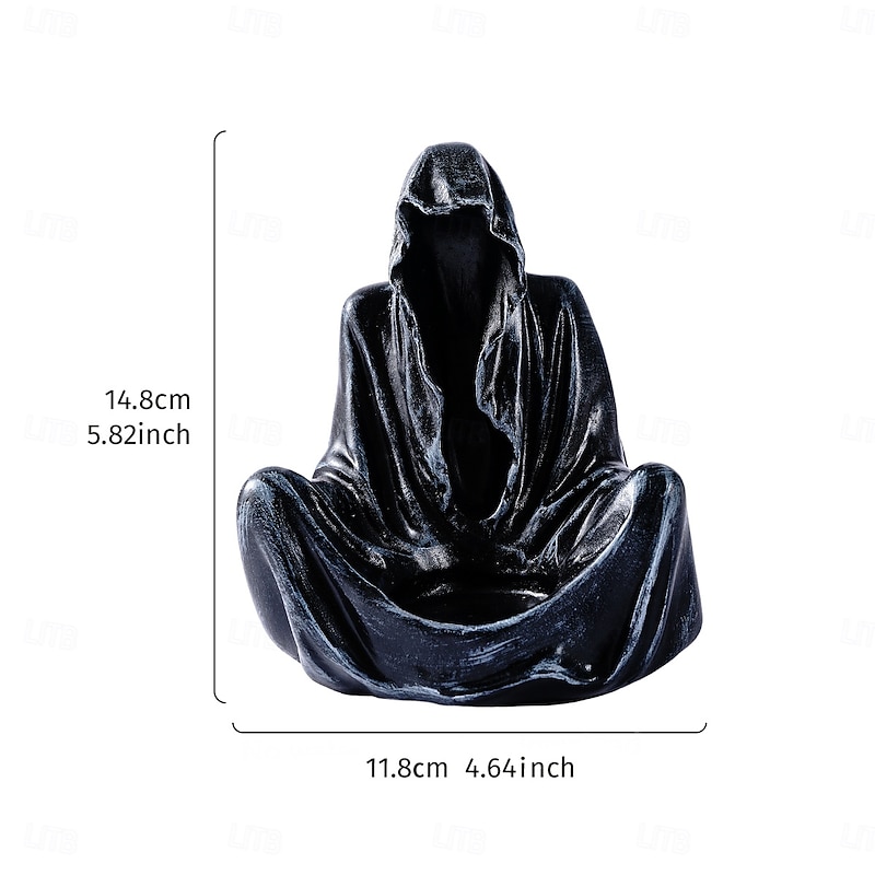 Halloween Grim Reaper Candle Holder, Gothic Black Robe Sitting Reaper Statue, Resin Dark Knight Skull Candleholder for Spooky Home, Haunted House, Horror Party & Holiday Decorations2