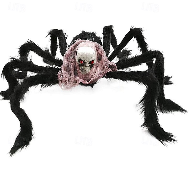Halloween Large Spider Decoration Realistic Hairy Spider Horror Skeleton Spider Prank Prop Skull Spider Plush Toy Halloween Party Scary Decoration3
