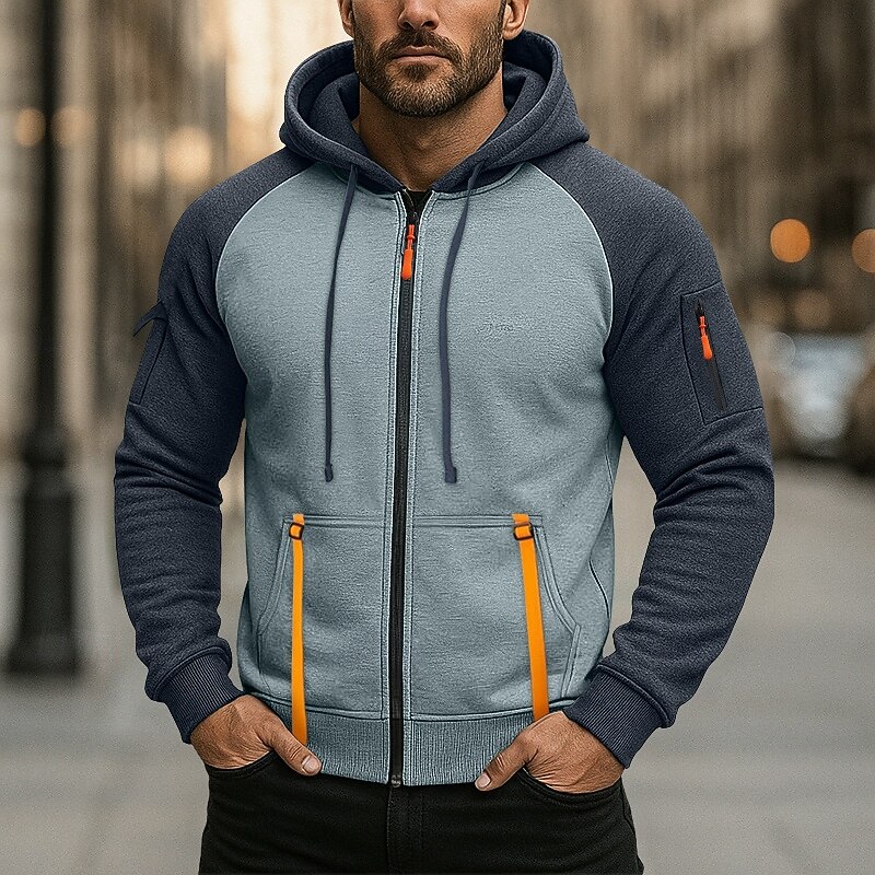 Men's Hoodie Full Zip Hoodie Fleece Hoodie Tactical Hoodie Black Blue Khaki Dark Gray Hooded Plain Patchwork Zipper Color Block Sports & Outdoor Casual Daily Streetwear Cool Sportswear Fall & Winter