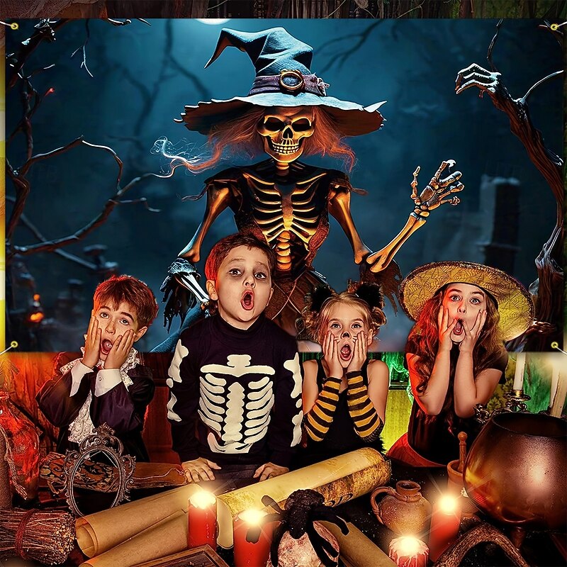 Halloween Tapestry Banners Wall Hangings Skeleton Witch Dark Punk Gothic Style Party Dorm Shooting Backgrounds Home Decor3