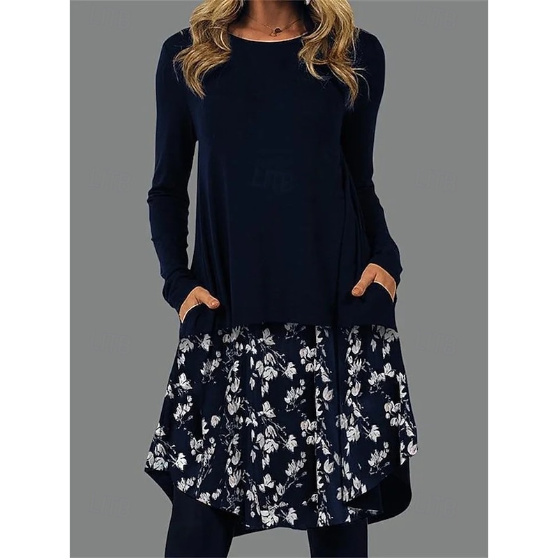 Women's Midi Dress Sheath Dress T Shirt Dress Tee Dress A Line Dress Athletic Dress Vacation Casual Boho Daily Regular Fit Graphic Geometric Houndstooth Long Sleeve Crew Neck Red Blue Gold Gray2