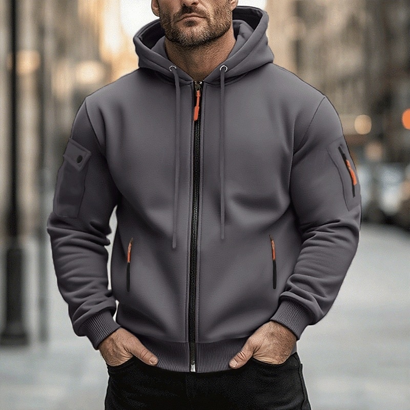 Men's Hoodie Full Zip Hoodie Tactical Hoodie Black Navy Blue Camel Light Grey Dark Gray Hooded Plain Zipper Sports & Outdoor Casual Daily Streetwear Cool Sportswear Spring &  Fall Clothing Apparel4