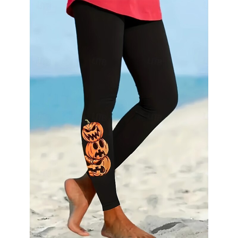 Women's Leggings Vacation Vintage Fashion Full Length High WaistPantsHalloween Graphic Pumpkin Printing Soft Breathable High Elasticity Outdoor Vacation Street Orange Spring Fall Winter Slim Fit3