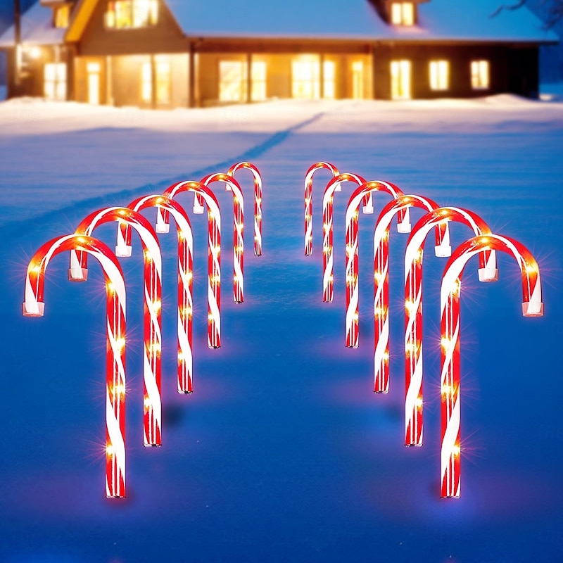 10 Pack LED Candy Cane Lights Christmas Pathway Marker Lights Outdoor Decorations Stake Light with 8 Lighting Modes Supper Bright for Walkway Patio Garden Yard Decor DC31V EU US UK Plug