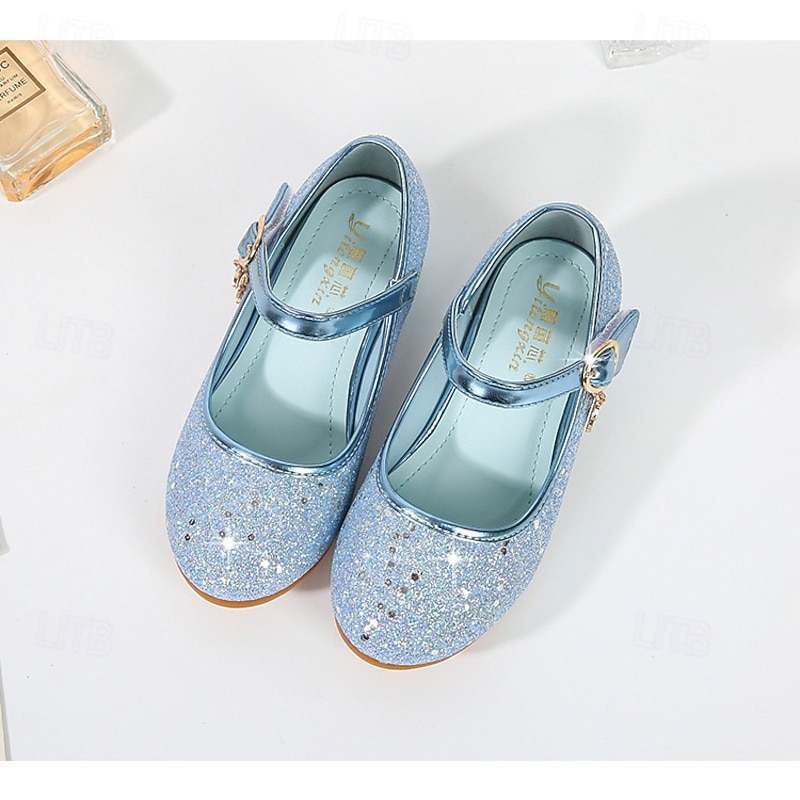Girls' Blue Glitter Princess Dress Shoes, Low - Heel with Moon - Star Charm, Sparkly Rhinestone Party Pageant Birthday Shoes3