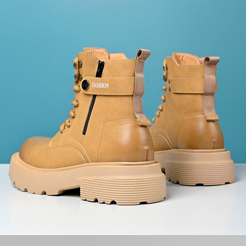 Men's Tan Casual Ankle Boots with Zipper – Trendy Faux Leather Boots for Outdoor Adventures and Casual Wear3