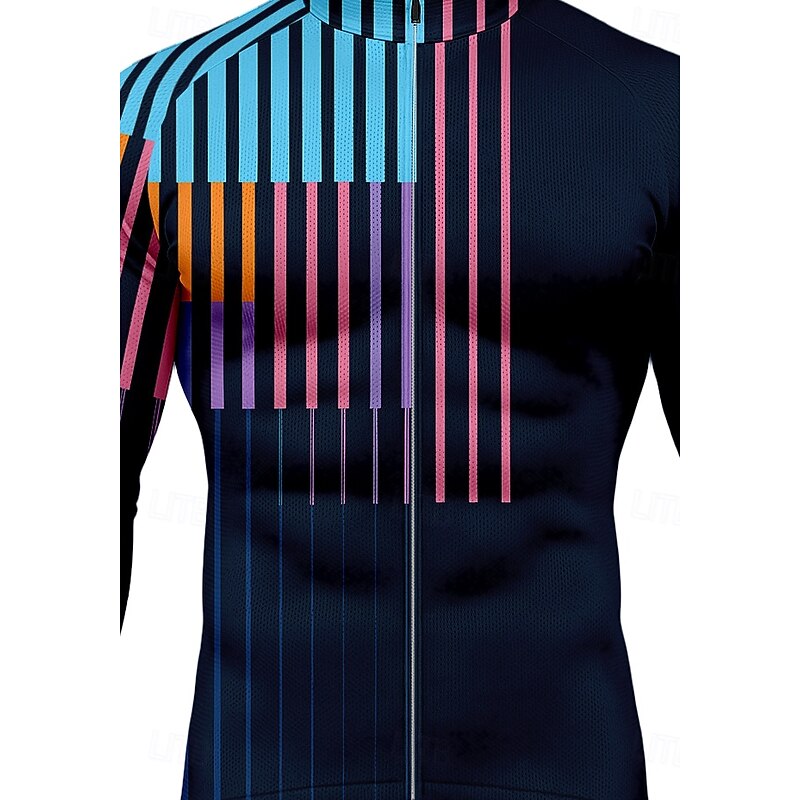 Men's Men Tops Cycling Jersey Graphic Geometric Striped Long Sleeve Bike Jersey Top with 3 Rear Pockets Sun Sun Protection Sunscreen Quick Dry Sports Dark Navy Clothing Apparel3