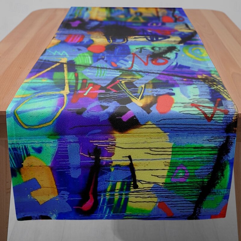 1PC Colorful Graffiti Table Runner Table Flag - Digital Printed Rectangular Tablecloth for Restaurant, Banquet, Party Decoration (33x180cm/13x70.5in)3