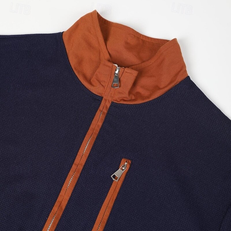 Men's T Shirt Waffle Knit Tee Tee Top Long Sleeve Shirt Long Sleeve Quarter Zip Fall Spring &  Fall Color Block Textured Vintage Fashion Casual Patchwork Zipper Quarter Zip Vacation Street Casual4